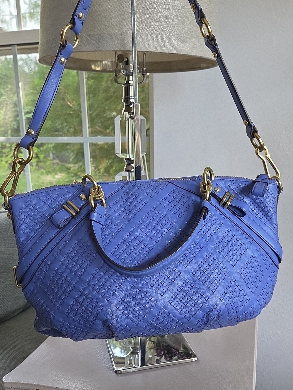 COACH Carolina Blue 2012 Madison Sophia Woven Leather Shoulder Bag - Picture 3 of 16